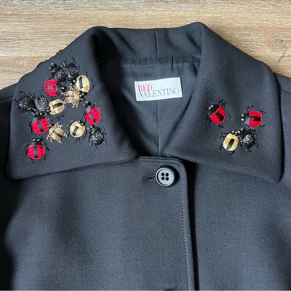 RED VALENTINO Embellished Cotton Twill Jacket In Eero Lady Bug embroidered - Picture 3 of 13